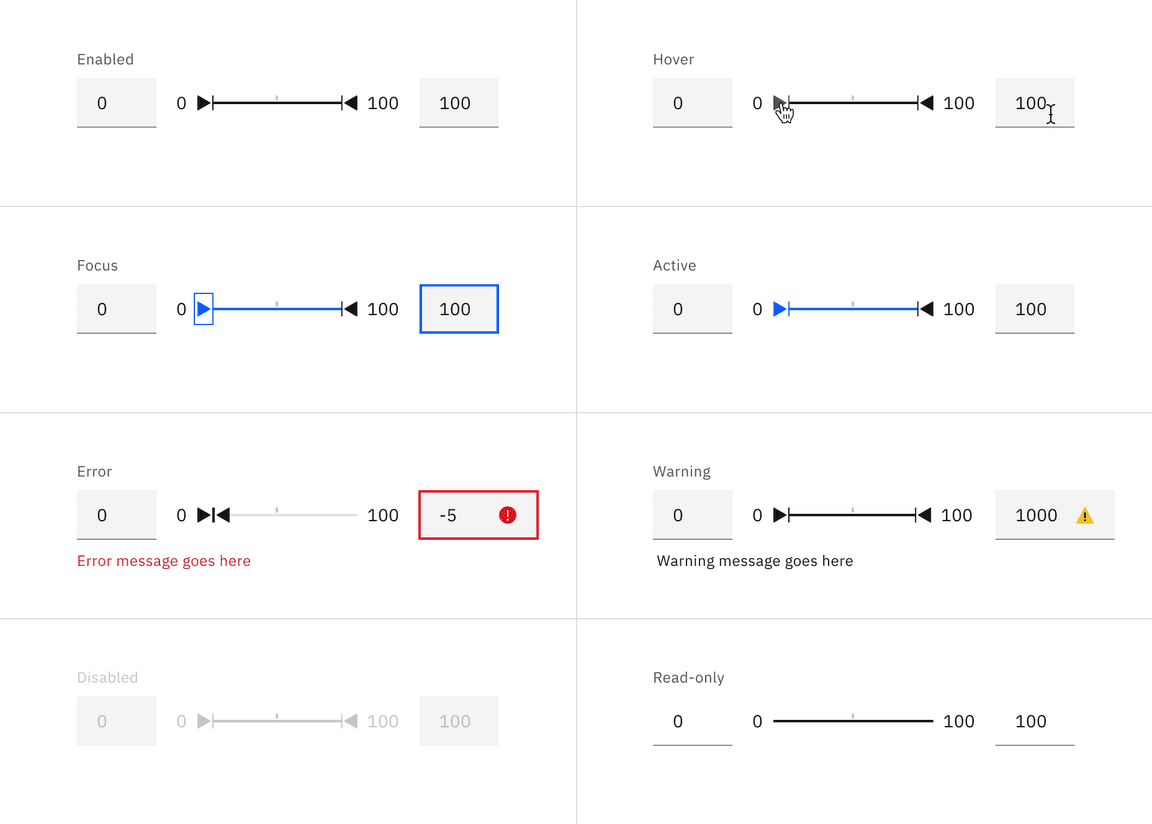 Range slider interactive states